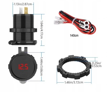 Зарядное устройство для мотоцикла 2x USB QC3.0 вольтметр 3A C