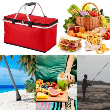 БОЛЬШАЯ ТЕРМАЛЬНАЯ СКЛАДНАЯ КОРЗИНА ДЛЯ ПИКНИКА, КРАСНАЯ