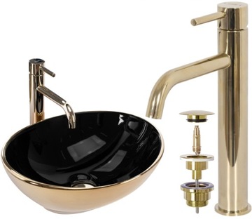 Umywalka blatowa Sofia Black IN Gold Bateria Korek