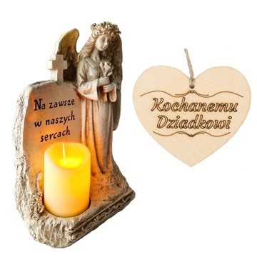 ZNICZ dla DZIADKA ANIOŁ STRÓŻ z napisem i świeczką led na GRÓB