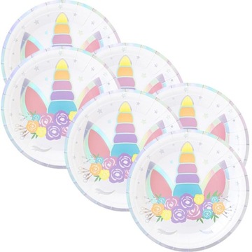 TALERZYKI PAPIEROWE URODZINOWE JEDNOROŻEC NA URODZINY DLA DZIECI 18 CM 6SZT