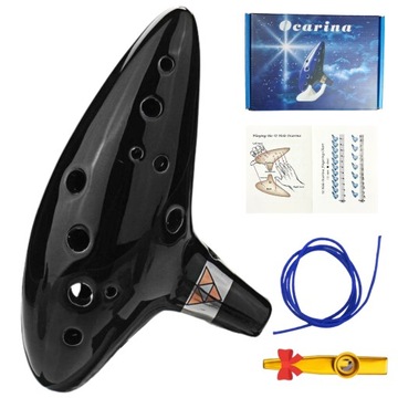 OKARYNA ZELDA czarna, chwyty, gratisy ORYGINALNA 12-otworowa ocarina flet