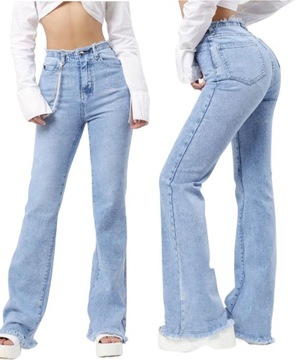 DAMSKIE JEANSY BELL-BOTTOM DZWONY SZEROKIE SZARPANE WYSOKI STAN PREMIUM XS