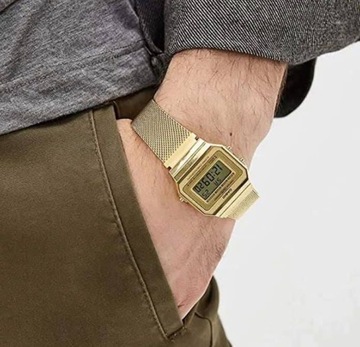 МОДНЫЕ ЗОЛОТЫЕ ЧАСЫ CASIO VINTAGE DIGITAL A700WEMG-9AEF РЕТРО ЗОЛОТАЯ СЕТКА