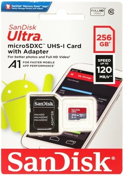 Карта Micro SD 256 ГБ Адаптер SanDisk Ultra 120 МБ/с