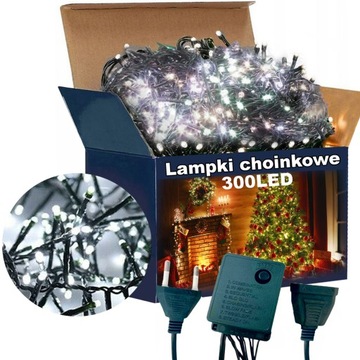 LAMPKI CHOINKOWE ŚWIATEŁKA 300 LED ZEWNĘTRZNE WEWNĘTRZNE ŚWIĄTA BIAŁE ZIMNE
