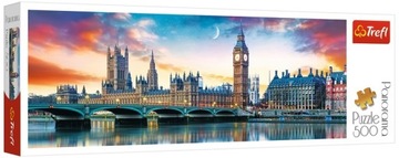 PUZZLE panoramiczne 500 ELEMENTÓW Big Ben i Pałac NIE ROZWARSTWIAJĄ SIĘ
