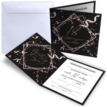 ZAPROSZENIE NA URODZINY 18 CZARNY ROSE GOLD Z2