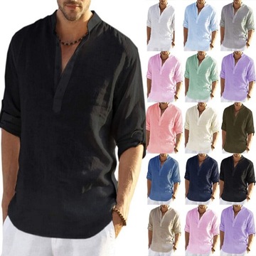 Męskie koszule plażowe Bawełniana luźna koszula z długim rękawem Plus Size