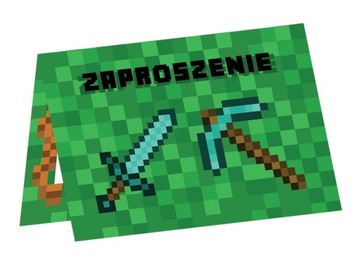 Zaproszenia zielone PIKSELE urodziny koperty 6szt