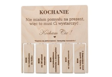 Bon prezentowy KUPON DLA MĘŻA ŻONY CHŁOPAKA WALENTYNKI ŚWIĘTA GRAWER