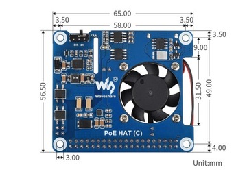 Power Ethernet HAT (C) Raspberry Pi 802.3af/at PoE