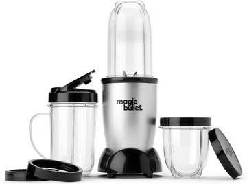 Блендер Magic Bullet, маленький, серебристый, набор из 11 предметов