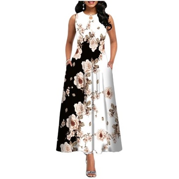 ELEGANCKA DŁUGA MODNA SUKIENKA DAMSKA LETNIA KWIAT, 4XL