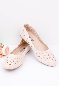 R.42 BEŻOWE BALERINKI DAMSKIE AŻUROWE BUTY PŁASKIE WKŁADKA EKOSKÓRA WYGODNE