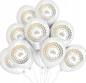 Balony Komunijne białe z nadrukiem IHS Hostia