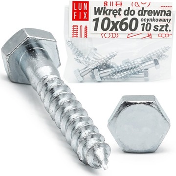 Wkręty do drewna M10x60 DIN571 ocynk ŚRUBA 10szt