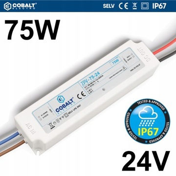 ZASILACZ DO TAŚM LED WODOODPORNY IP67 ZPV 75W 24V