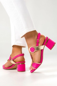 САНДАЛИИ ЖЕНСКИЕ, ДЕКОРАТИВНЫЕ, РАЗНОЦВЕТНЫЕ ВСТАВКИ, БЛОК-КАБЛУК, МОДНЫЕ РОЗОВЫЕ, размер 35