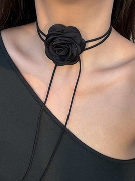Choker Kwiat Róża Czarna Aksamitna