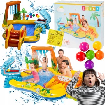ZESTAW INTEX BASEN OGRODOWY DMUCHANY DINOZAUR WODNY ZJEŻDŻALNIA PLAC ZABAW