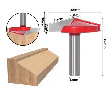 Frez V-bit 150 st kątowy drewno mdf pleksa trzpień 8mm fi 38mm