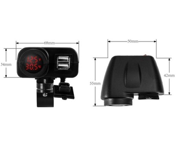 Зарядное устройство для мотоцикла 2xUSB Вольтметр ТЕРМОМЕТР