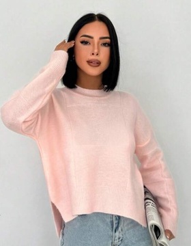 SHEIN SWETER DAMSKI RÓŻOWY Z DŁUGIM RĘKAWEM M V8C