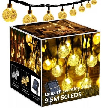 GIRLANDA SOLARNE LAMPKI OGRODOWE ŁAŃCUCH 50LED 9.5M