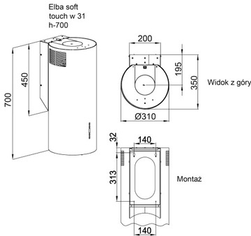 OKAP PRZYŚCIENNY KUCHENNY WOLNOISTOJĄCY MAAN ELBA MIEDZIANY TUBA LED FILTR