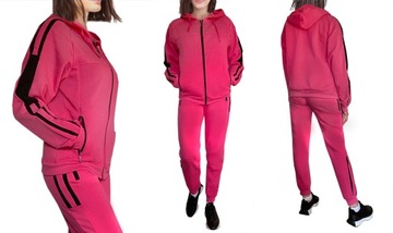 Ciepły DAMSKI dres DRESY z KAPTUREM 9145 KOMPLET czarny L