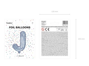 Balon foliowy Litera ''J'', 35cm, holograficzny