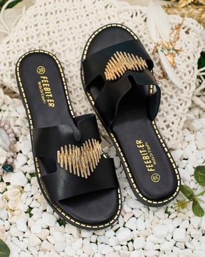 ЧЕРНЫЕ ШЛЕПАНЦЫ ЖЕНСКИЕ С ДЕКОРАЦИЕЙ OLIS 40