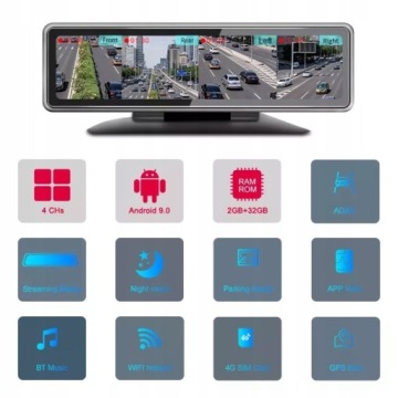 Регистратор 360°, 4 камеры, зеркало, Android ADAS 4G