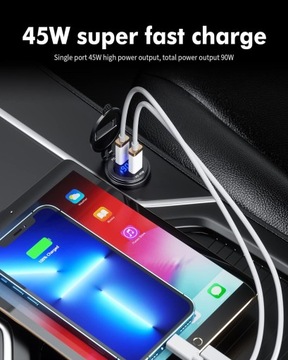 Автомобильное зарядное устройство Автомобильный адаптер питания 2x USB-C QC PD 90 Вт ВМЕСТО ЗАЖИГАЛКИ