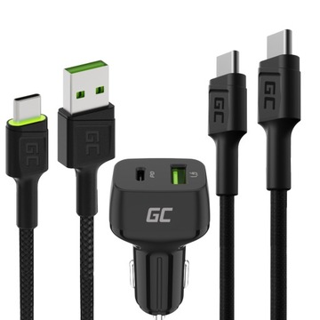 Green Cell Ładowarka samochodowa USB-C USB 48W do 12V 24V + 2x Kabel USB C
