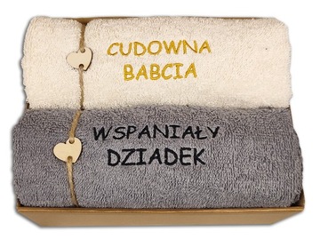 PREZENT DLA BABCI I DZIADKA DZIEŃ KOMPLET RĘCZNIKÓW Z HAFTEM UPOMINEK