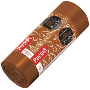 PACLAN Worki na Smieci do segregacji - brązowy - organiczne 35L - 20 szt