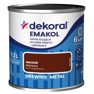 Dekoral SILNIE KRYJĄCA Emalia do drewna i metalu mahoń mat 0,2l