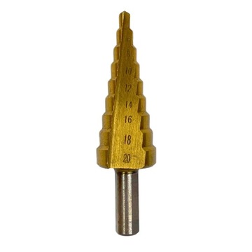 СТУПЕНЧАТОЕ КОНУСНОЕ СВЕРЛО ПО МЕТАЛЛУ 4–20 ММ HSS, ТИТАНИЗИРОВАННАЯ НЕРЖАВЕЮЩАЯ СТАЛЬ