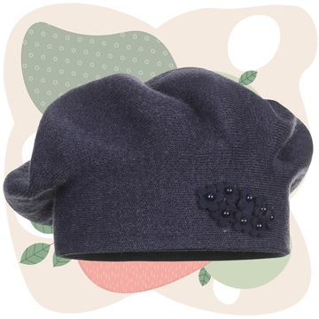 BERET DAMSKI KLASYCZNY ZIMOWY PRODUKT POLSKI MAJKA ELEGANCKI GRANATOWY