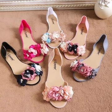 Meliski balerinki różowe gumowe z kwiatami obuwie damskie 40