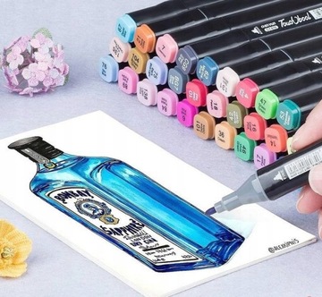 MARKERY ALKOHOLOWE 60 szt FLAMASTRY MAZAKI PISAKI DWUSTRONNE + TORBA PRO