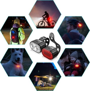 НАБОР МОЩНЫХ ВЕЛОСИПЕДНЫХ ЛАМП ПЕРЕДНЯЯ ЗАДНЯЯ СВЕТОДИОДНАЯ ВОДОНЕПРОНИЦАЕМАЯ USB-БАТАРЕЯ