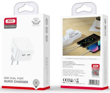 Двойное зарядное устройство 2xUSB-C PD 35 Вт QC ANGLE