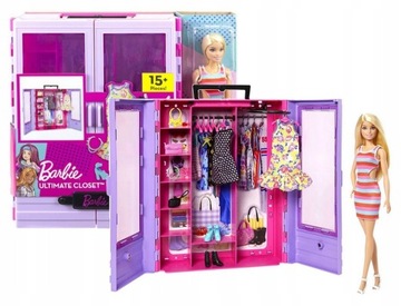 BARBIE SZAFA NA UBRANKA GARDEROBA + lalka +ubranka dla lalki Barbie HJL66