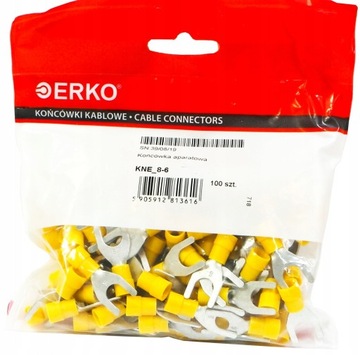 Końcówki widełki izolowane 6mm M8 100szt ERKO