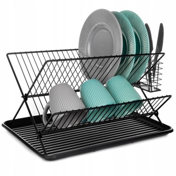 DWUPOZIOMOWA SUSZARKA DO NACZYŃ OCIEKACZ CZARNA METALOWA STYLOWA LOFT