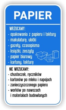 Naklejka nalepka segregacja na kosz pojemnik śmieci PAPIER 30 cm