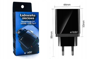 ZASILACZ ŁADOWARKA SZYBKA QC PD 3xUSB TYP-C PRZEWÓD DO iPHONE 27W 200cm